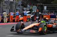 Lando Norris (4) passes Oscar Piastri's car during the F1 Grand Prix of Azerbaijan. Source: Getty